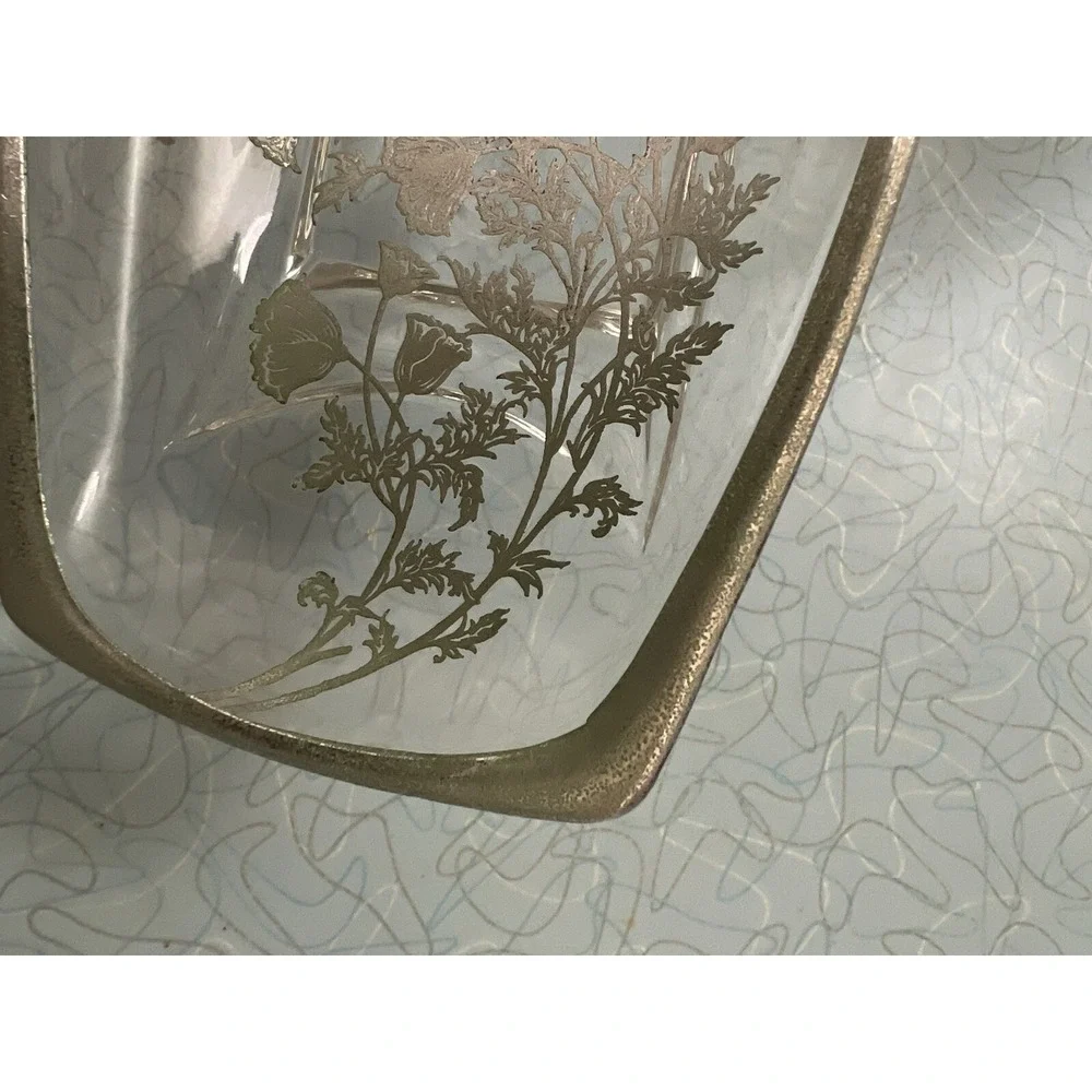 Vintage‎ Silver City Flanders Poppy Overlay Relish Jewelry Dish Tray Glass Retro